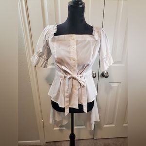 Chic Tuxedo Off-Shoulder Top w/ Tie